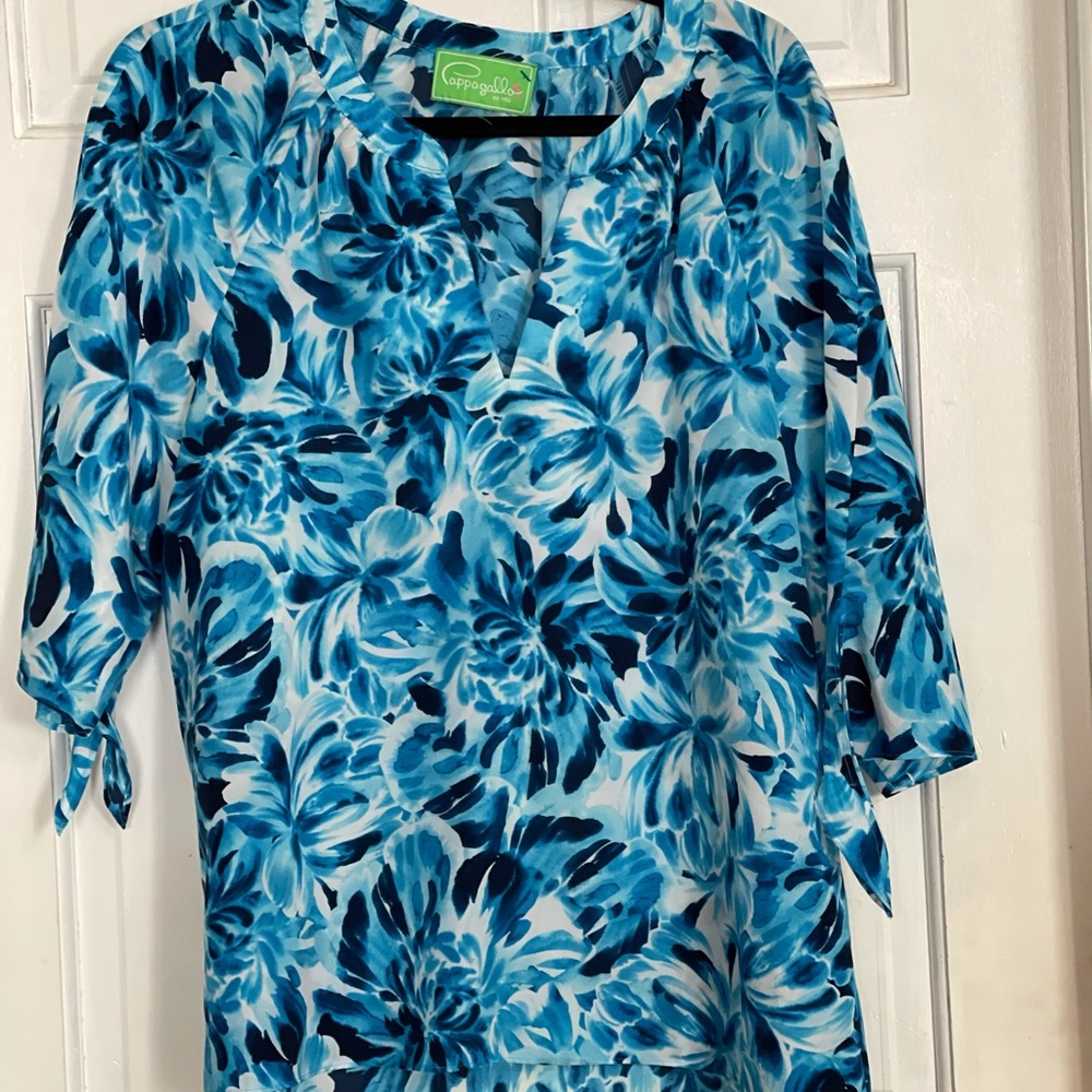 Pappagallo Blue Print Blouse  Top